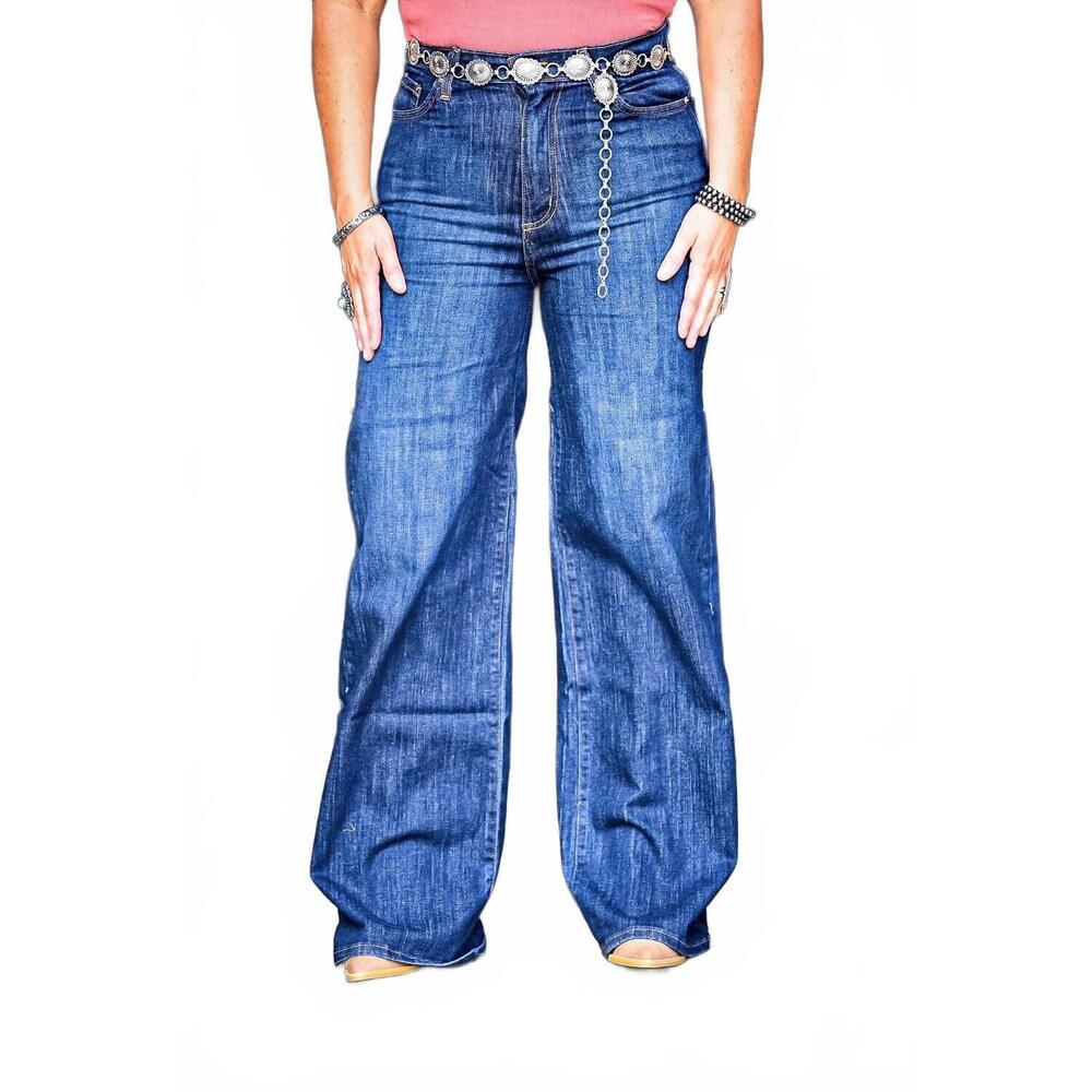 NEW GJG DENIM joplin wide leg high rise jean in dark wash